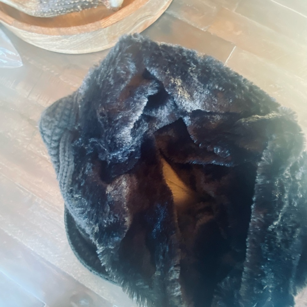 Reversible black faux fur infinity scarf